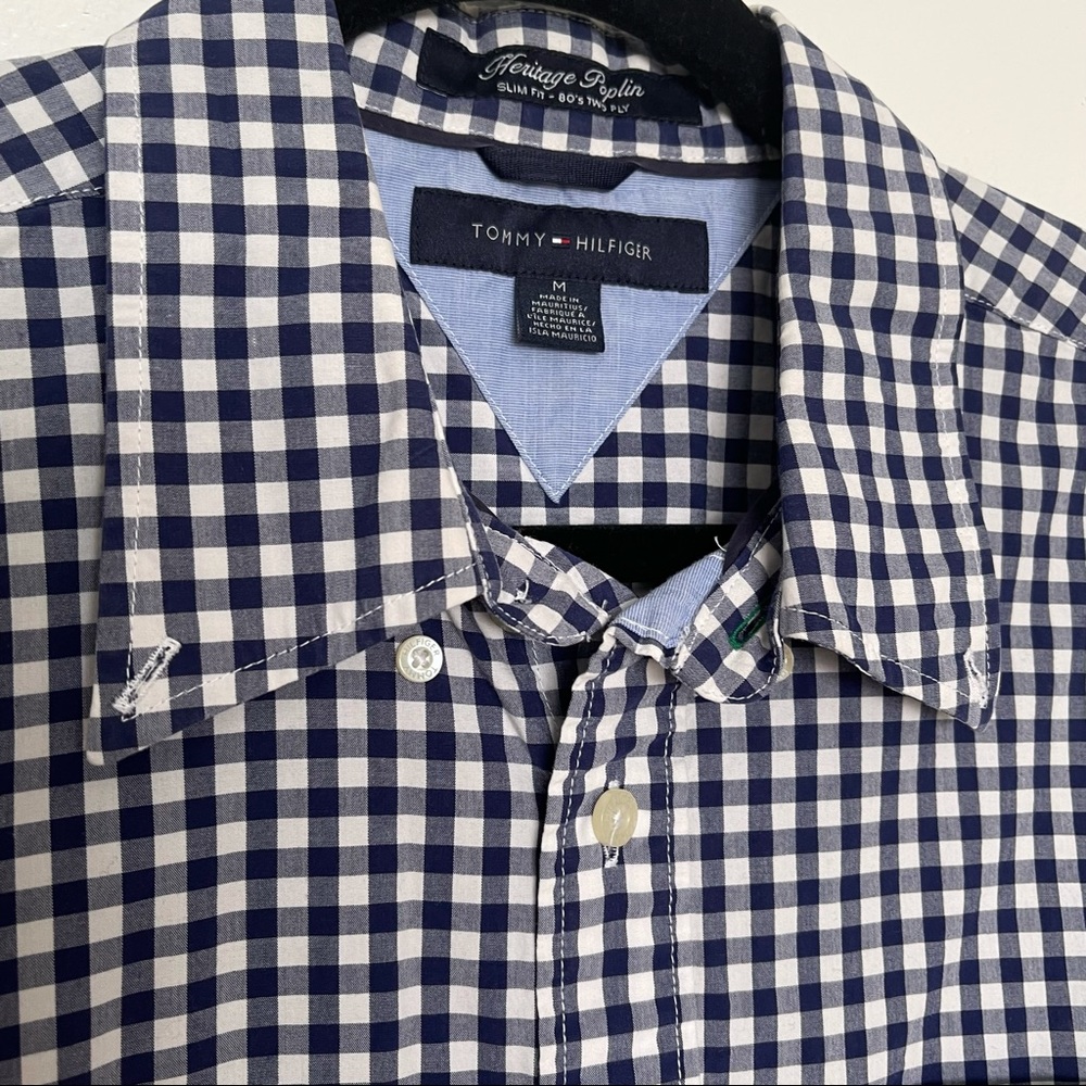 Tommy Hilfiger Heritage Poplin Blue/White Plaid Mens Medium 100% Cotton Preppy